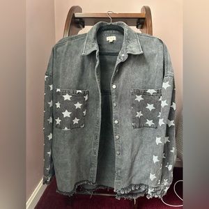 Oversized distressed denim jacket